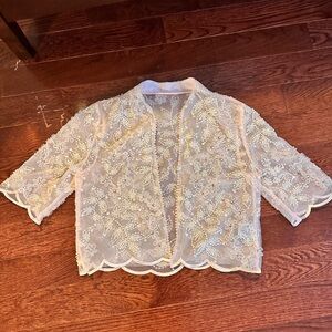 Elegant Lace Beading and Embroidered Women's Jacket - Cream